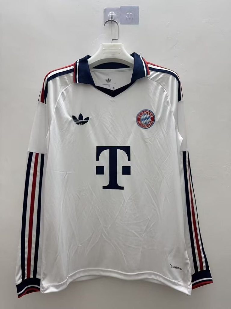 Camiseta Manga Larga Bayern Munich blanca 2026-2027 segunda equipacion versión fan
