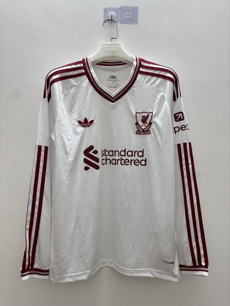 Camiseta Manga Larga Liverpool Blanca 2026-2027 Segunda Equipacion Versión Fan