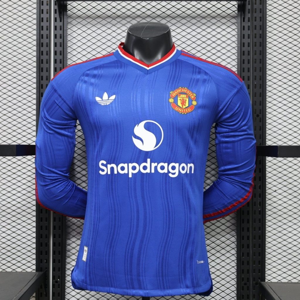 Camiseta Manga Larga Manchester United Azul 2026-2027 Segunda Equipacion Versión Jugador