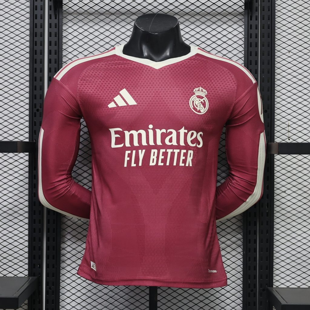 Camiseta Real Madrid rosa 2026-2027 Manga Larga Tercera Equipacion versión jugador